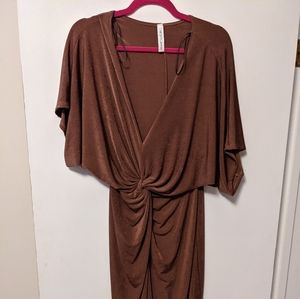 Dark Tan Silky Ruched Dress - med/large